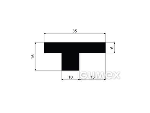 "T" Gummiprofil, 16x35/10mm, 60°ShA, SBR, -40°C/+70°C, schwarz, 